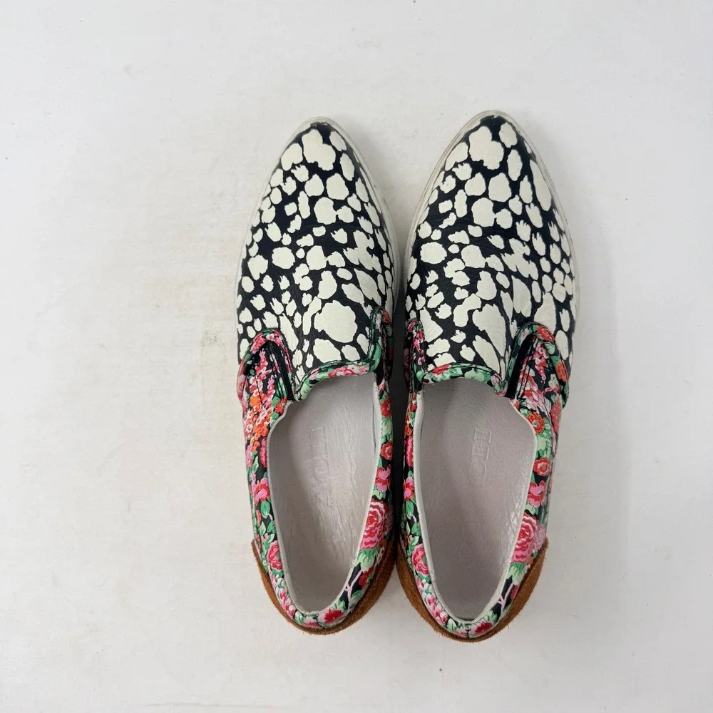 Coach Mixed Print Slip On Sneakers Floral Animal Print Leather Size 7.5 Eclectic - Picture 6 of 9